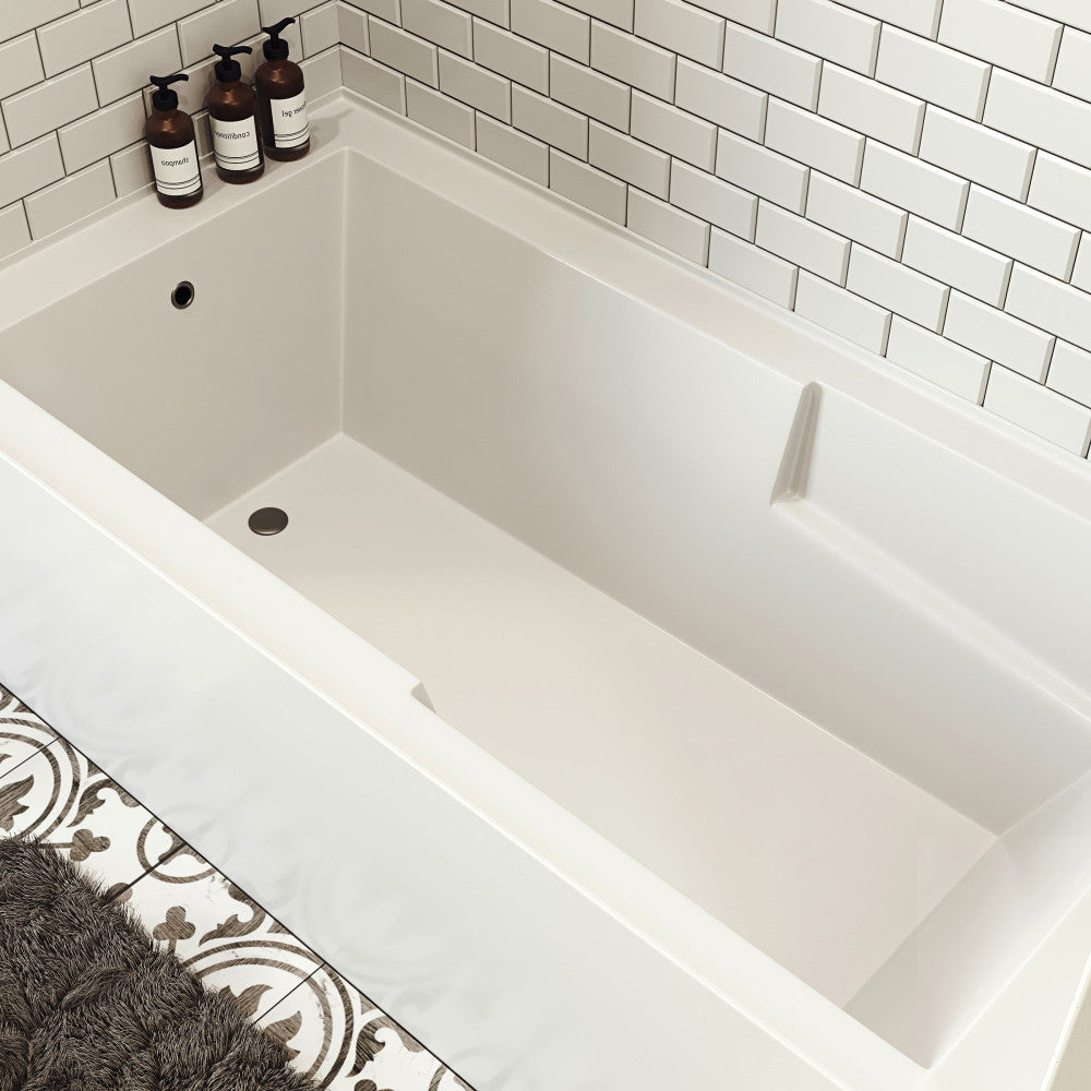 Voltaire 72" x 36" Left-Hand Drain Alcove Bathtub with Apron and Armrest Drain Alcove Bathtub Apron and Armrest