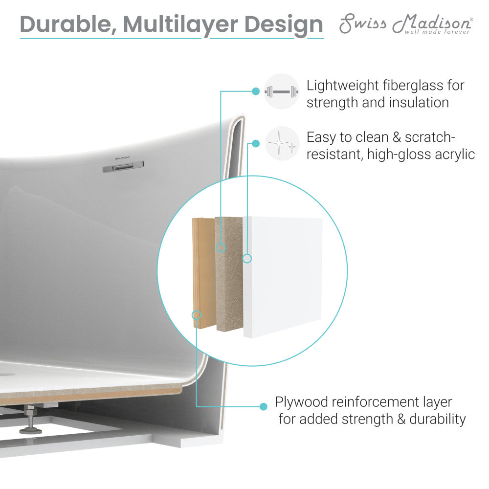 Experience Luxury with the Plaisir 63" Freestanding Bathtub: White Glossy Finish