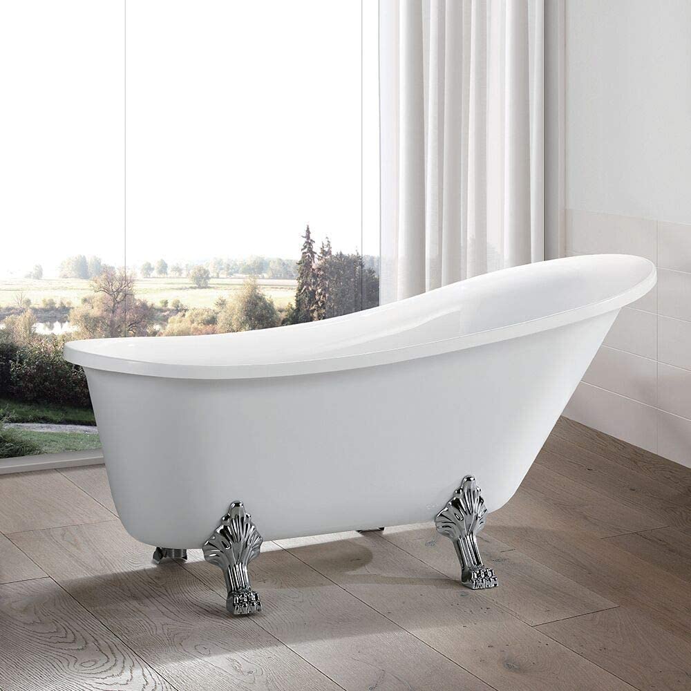69" x 30" Freestanding White Acrylic Bathtub - HomeBeyond