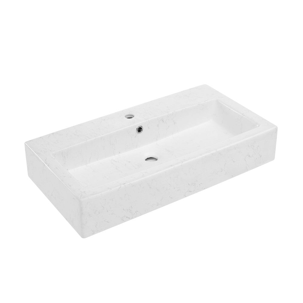 Voltaire Wide Rectangle Vessel Sink in Static Marble Vessel Sink Marble