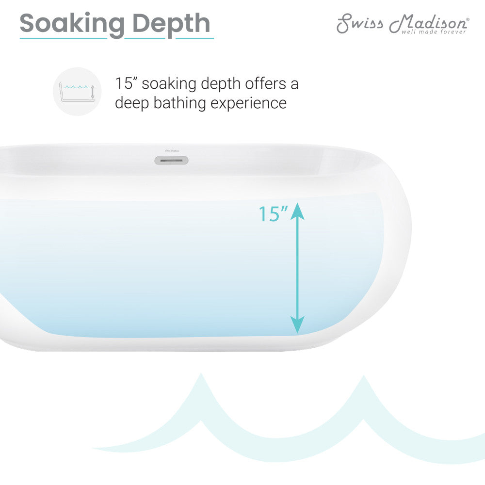 Experience Luxury with the Plaisir 63" Freestanding Bathtub: White Glossy Finish