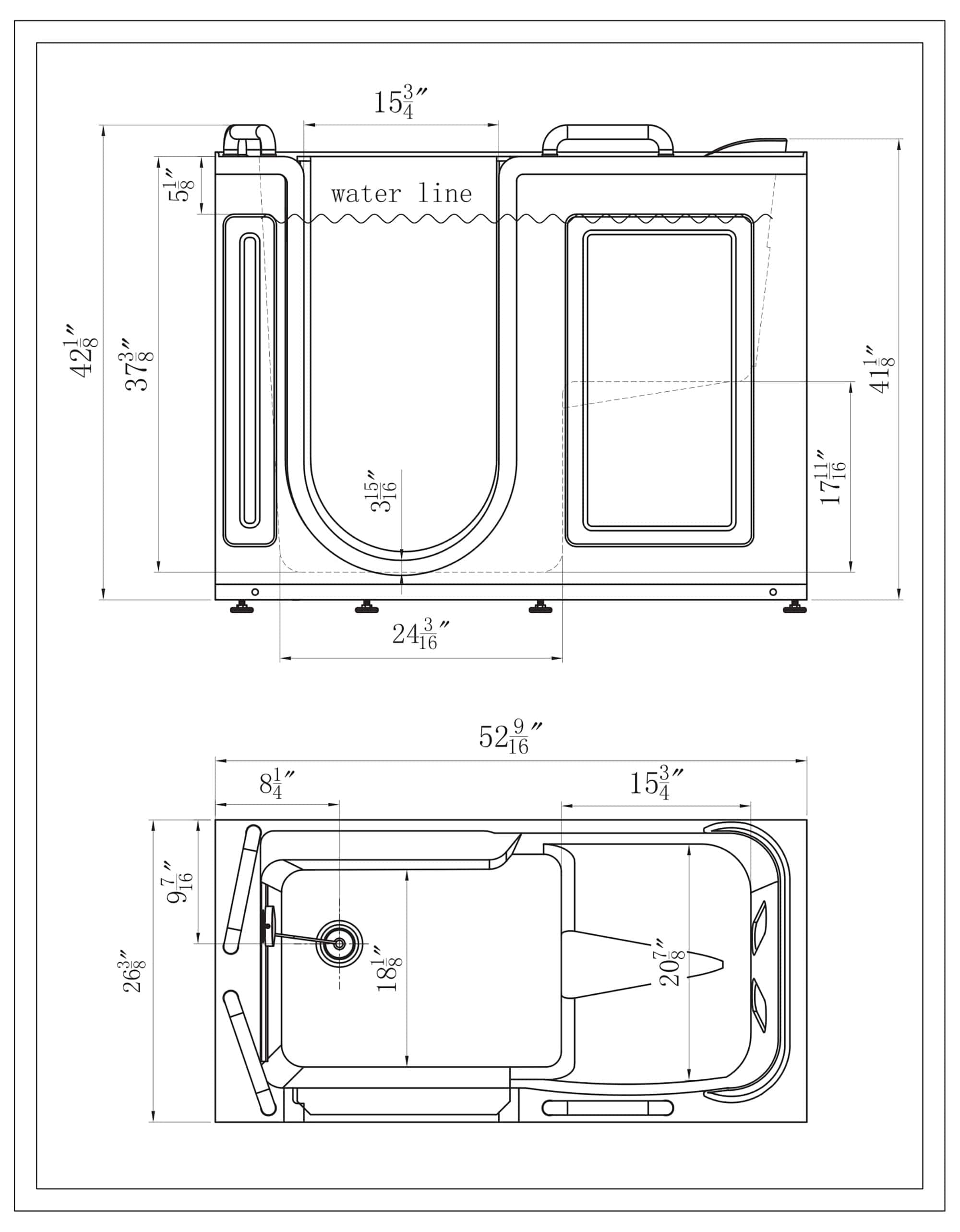 Empava-53WIT373 walk-in bathtub with shower sample diagram