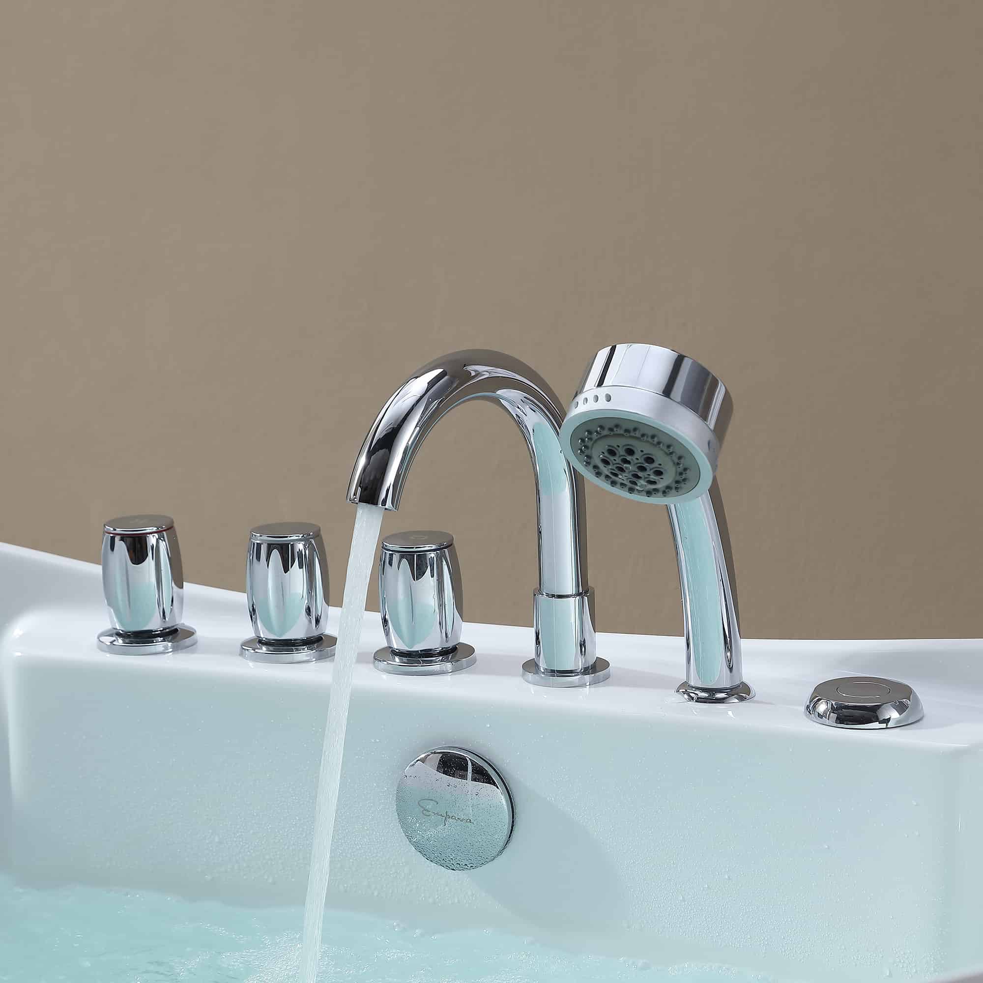 EMPV-67AIS10-67" Freestanding Boat-shaped Whirlpool Bathtub with Center Drain-faucet