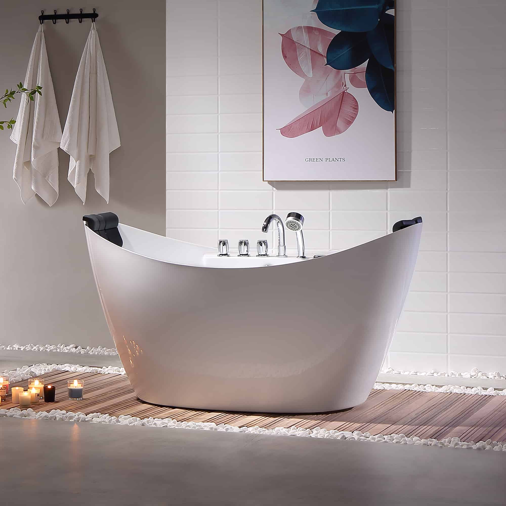 EMPV-67AIS10-67" Freestanding Boat-shaped Whirlpool Bathtub with Center Drain-6