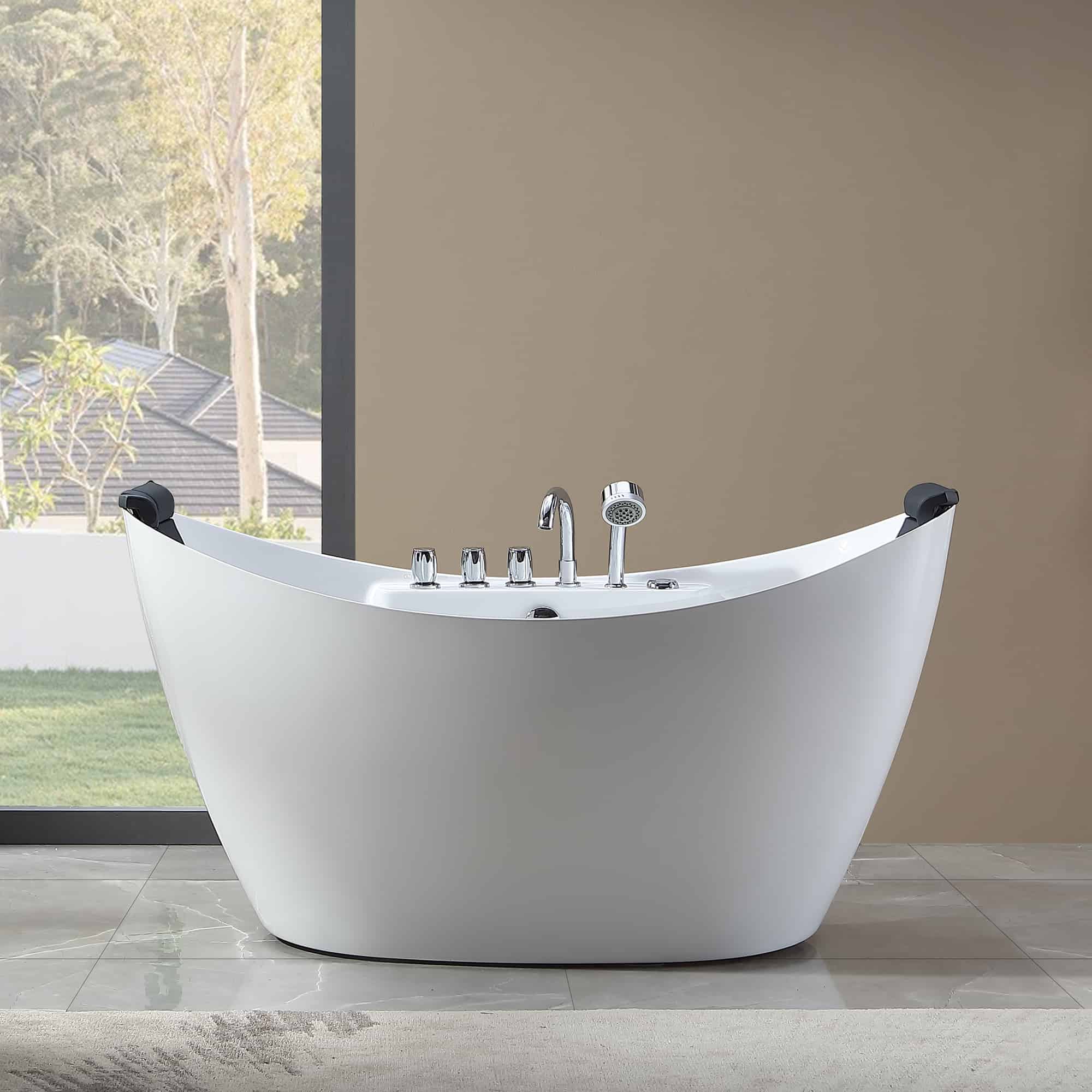 EMPV-67AIS10-67" Freestanding Boat-shaped Whirlpool Bathtub with Center Drain-2