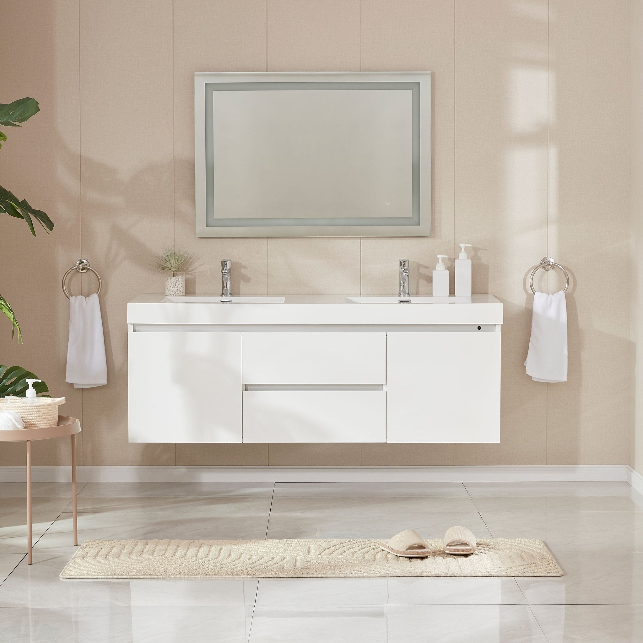 Annecy 60" Double Sink Wall-Mounted Bathroom Vanity Set - HomeBeyond
