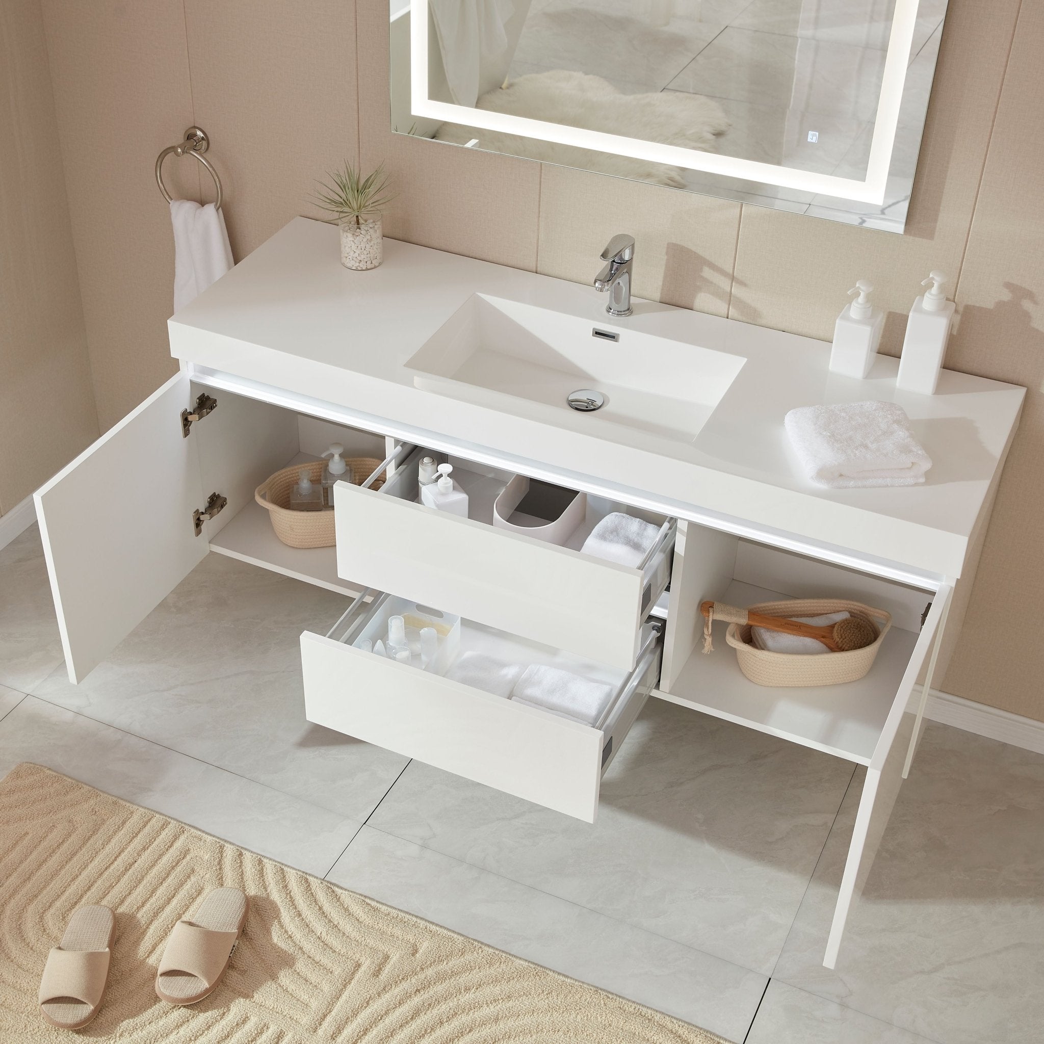 Annecy 60" Single Sink Wall Mounted Bathroom Vanity Set - HomeBeyond