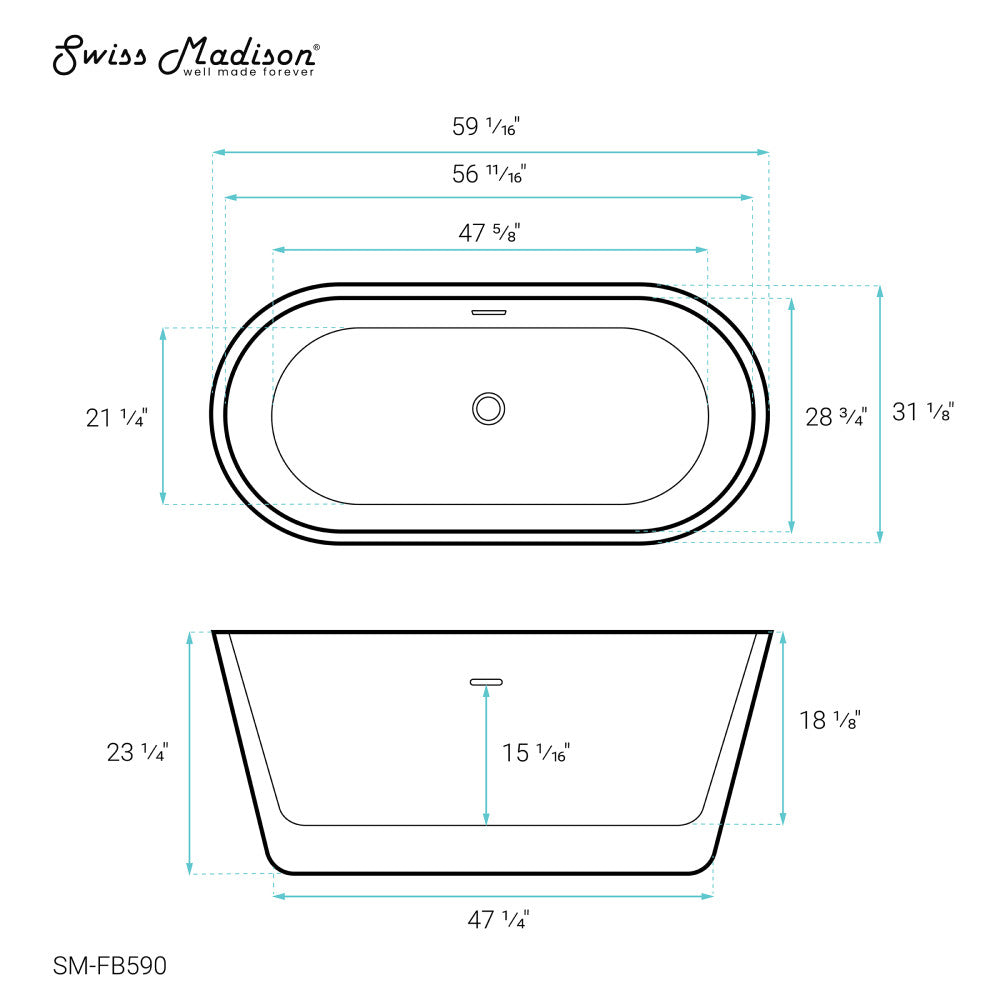 Claire 60" Freestanding Luxury Bathtub with ultimate comfort