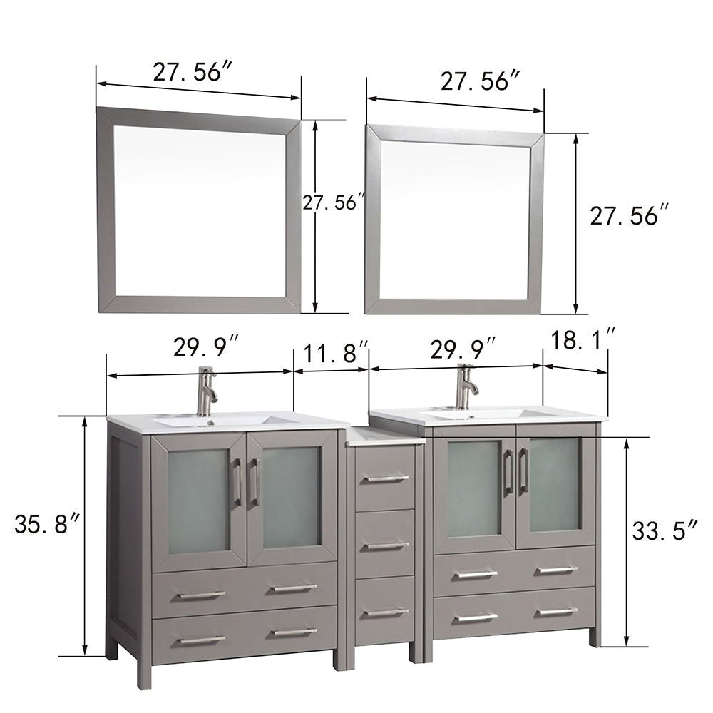 Brescia 72" Double Sink Modern Bathroom Vanity Set - HomeBeyond