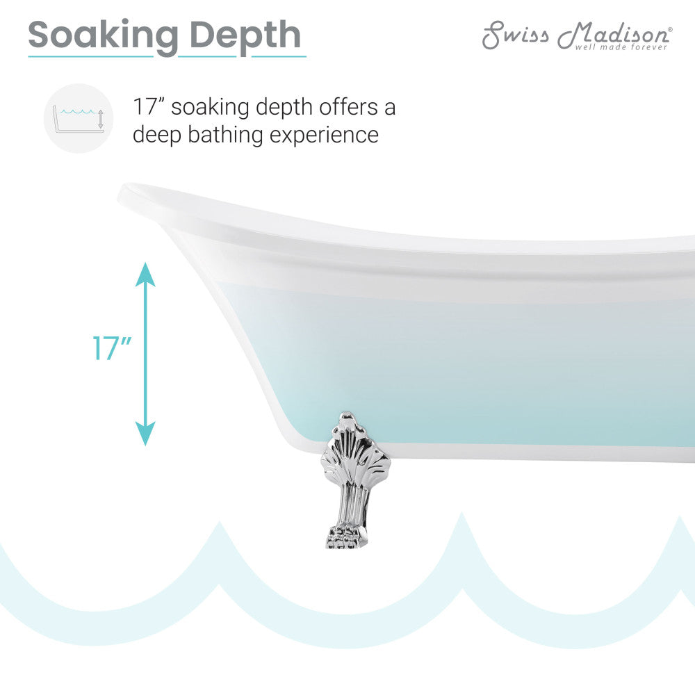 Cache Single Slipper, Clawfoot Soaking Acrylic Bathtub, Chrome Clawfoot Clawfoot Soaking Acrylic Freestanding Bathtub