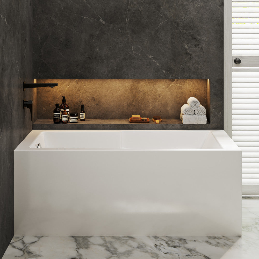 Claire 60" x 32" Left-Hand Drain Drain Alcove Bath Tub with Corner Apron