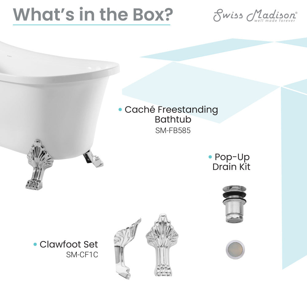 Cache Single Slipper, Clawfoot Soaking Acrylic Bathtub, Chrome Clawfoot Clawfoot Soaking Acrylic Freestanding Bathtub