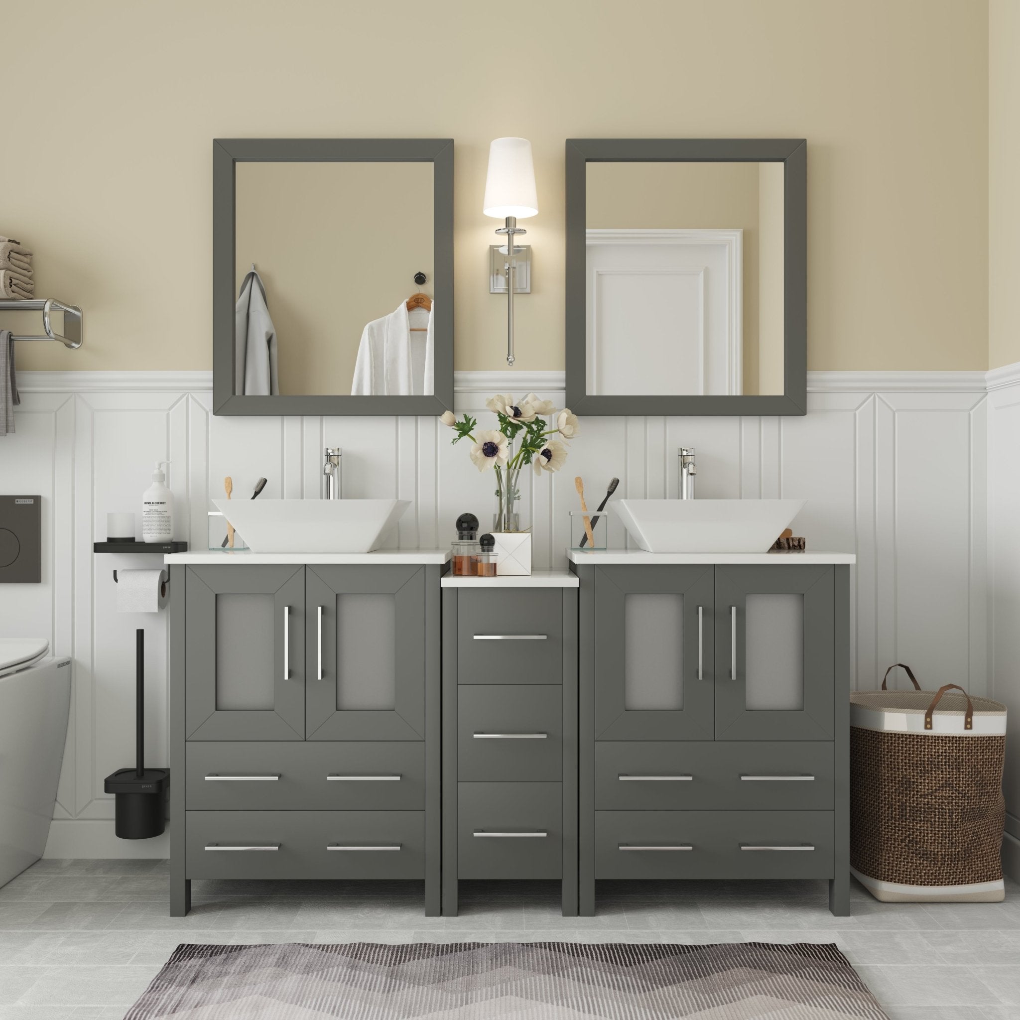 Ravenna 60" Double Sink Bathroom Vanity Combo Set - HomeBeyond
