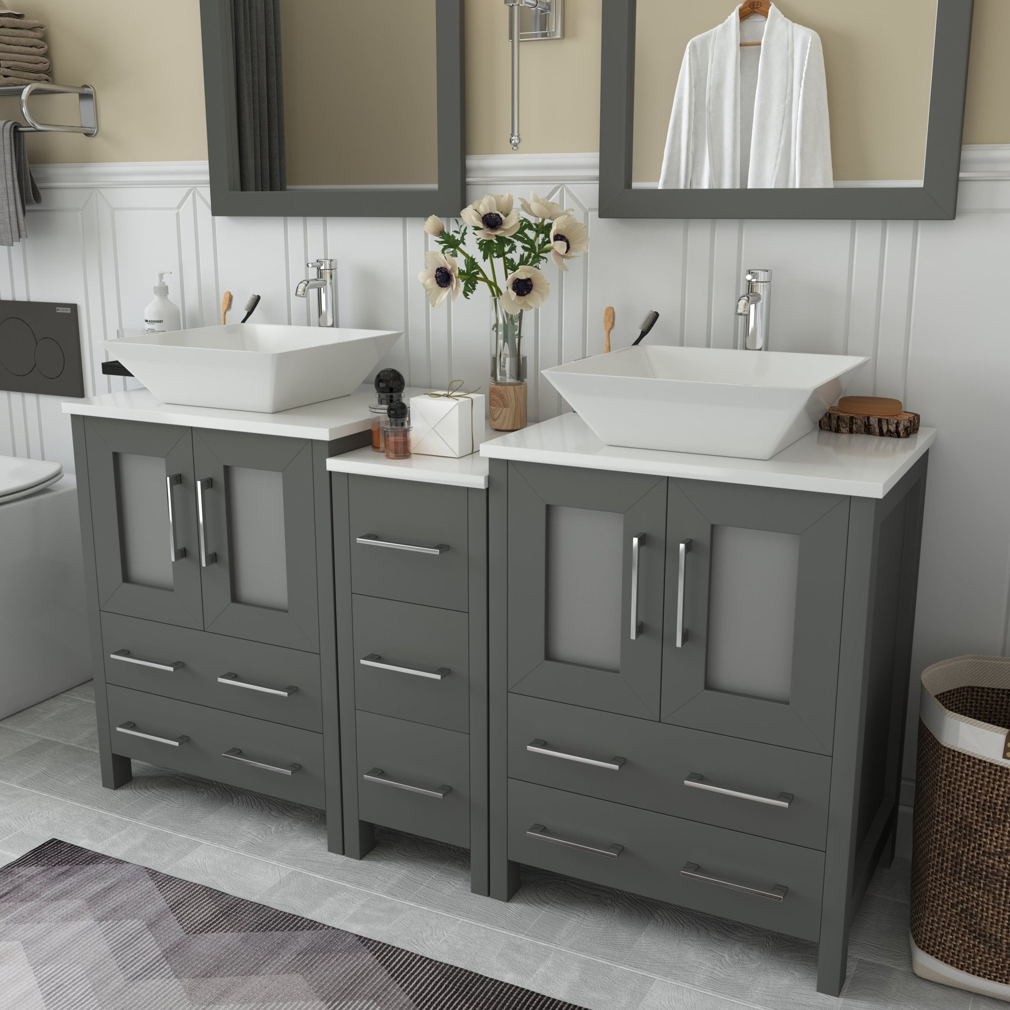 Ravenna 60" Double Sink Bathroom Vanity Combo Set - HomeBeyond