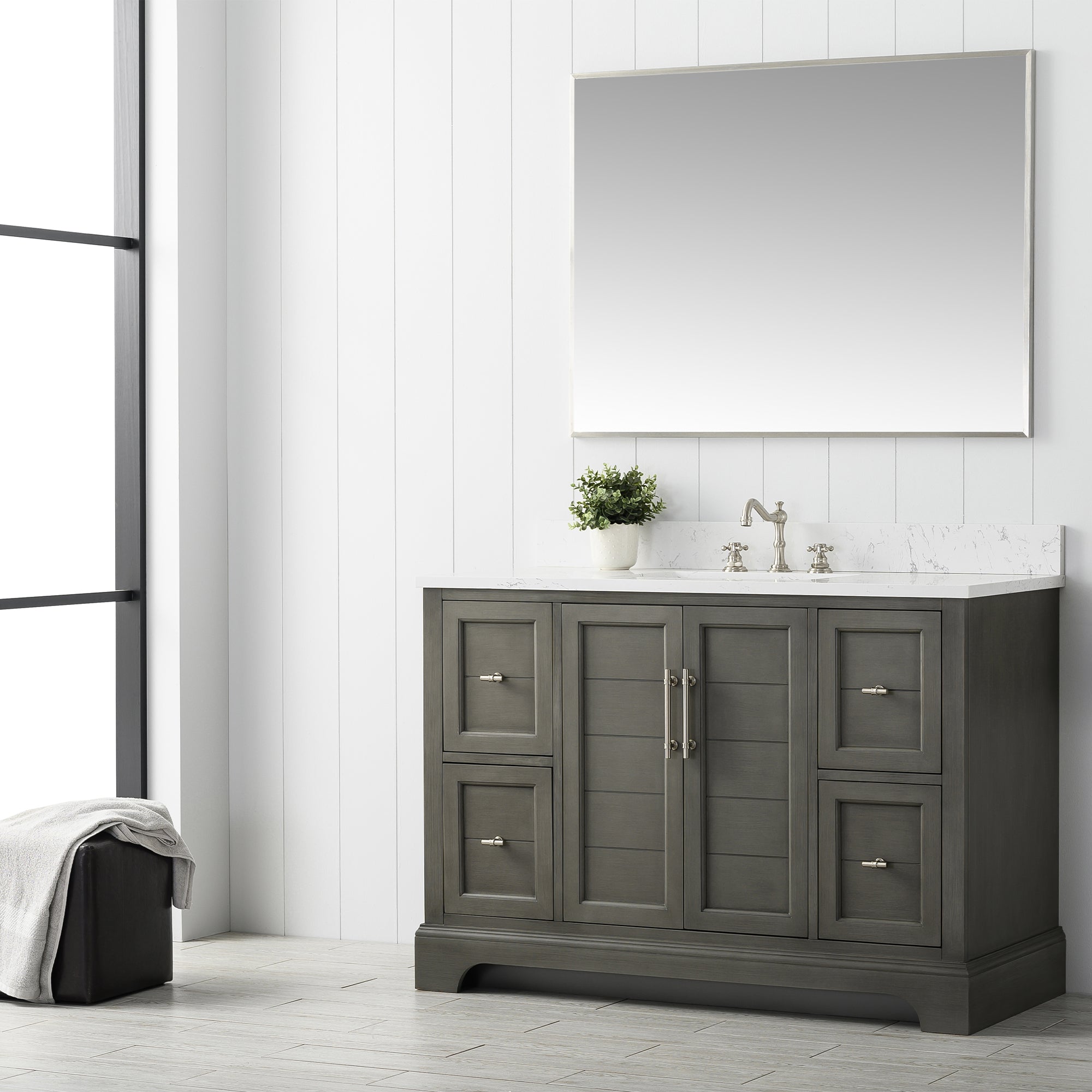Vannes 48" Single Sink Bathroom Vanity in Silver Grey / White / Vintage Green - HomeBeyond