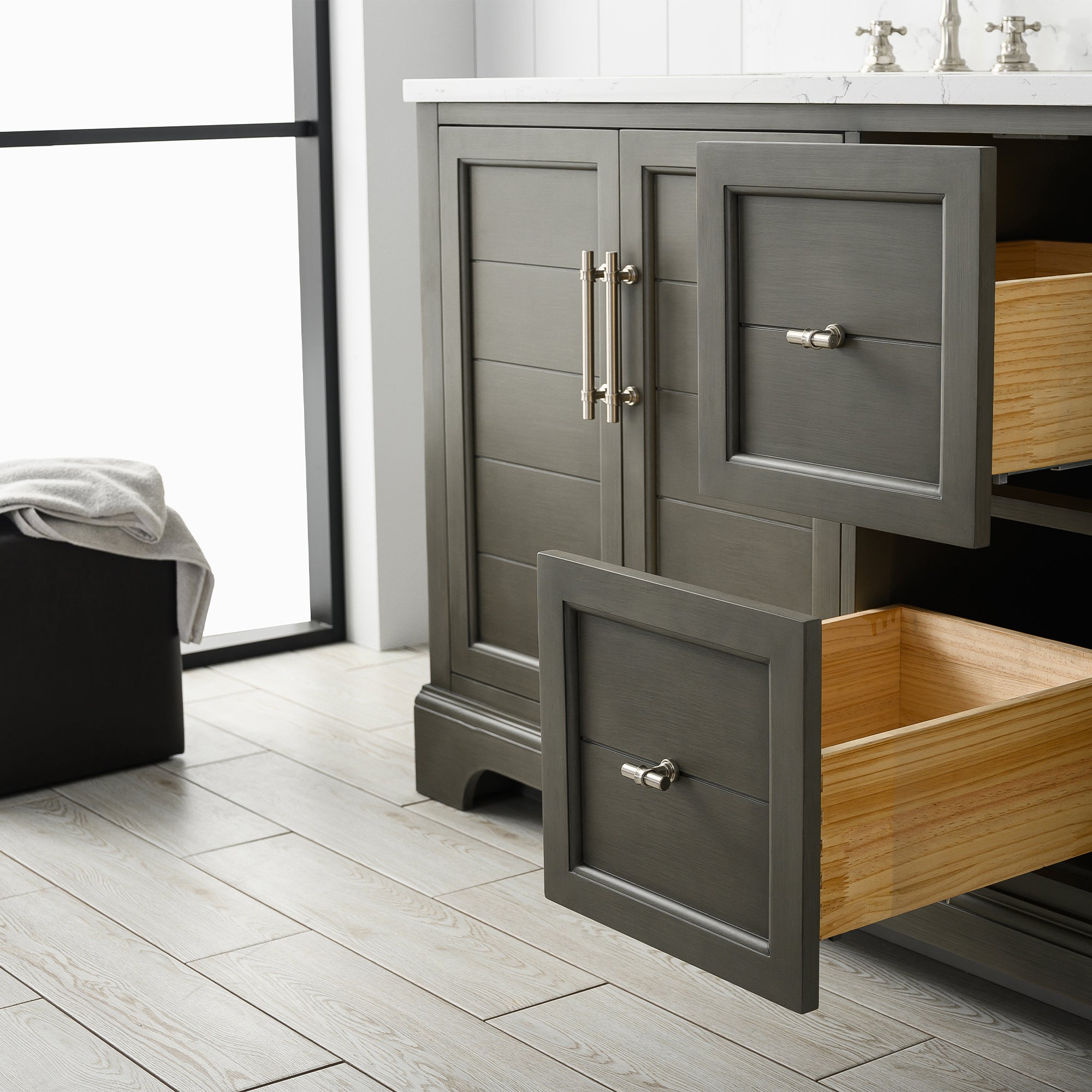 Vannes 72" Double Sink Bathroom Vanity in Silver Grey / White / Vintage Green - HomeBeyond