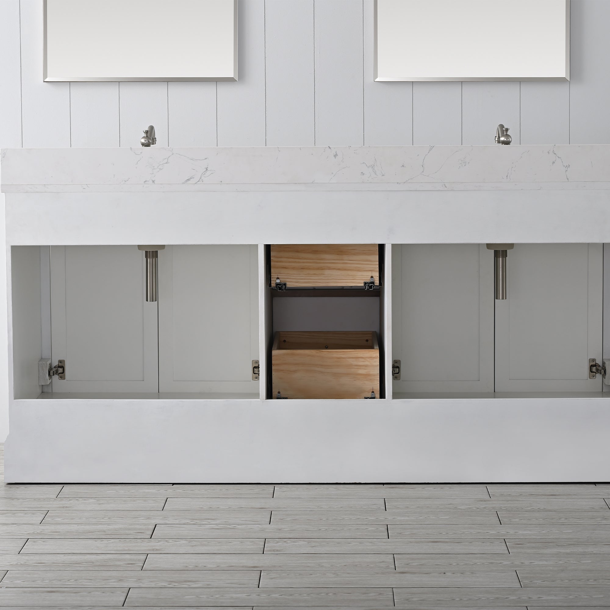 Vannes 72" Double Sink Bathroom Vanity in Silver Grey / White / Vintage Green - HomeBeyond