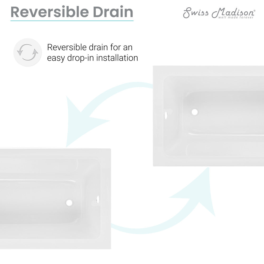 Voltaire 54&quot; x 30&quot; Reversible Drain Drop-In Bathtub