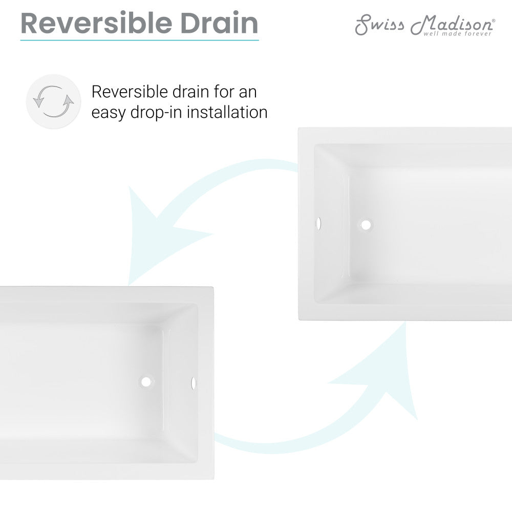 Voltaire 72&quot; x 36&quot; Reversible Drain Drop-In Bathtub