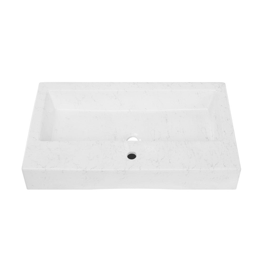 Voltaire Wide Rectangle Vessel Sink in Static Marble Vessel Sink Marble