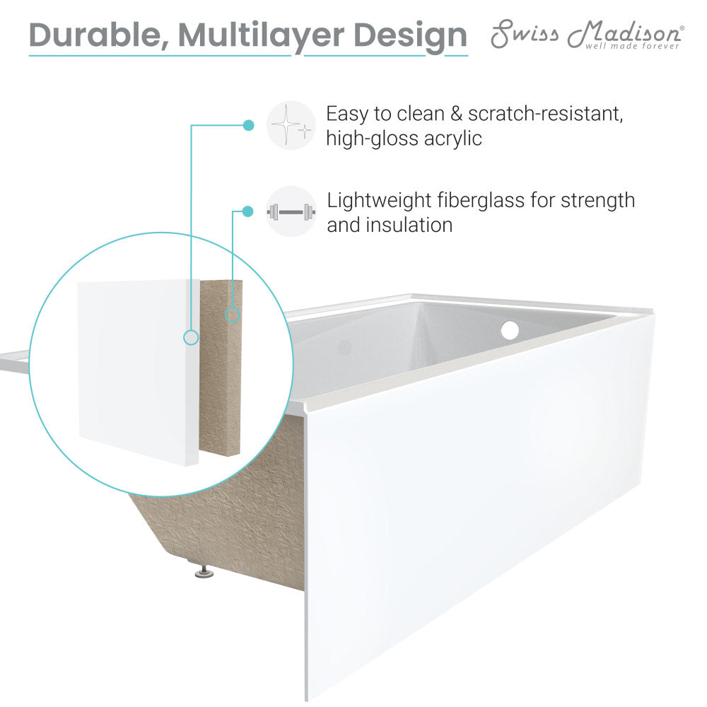 Claire 60&quot; x 32&quot; Left-Hand Drain Drain Alcove Bath Tub with Corner Apron