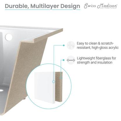 Voltaire 54&quot; x 30&quot; Reversible Drain Drop-In Bathtub