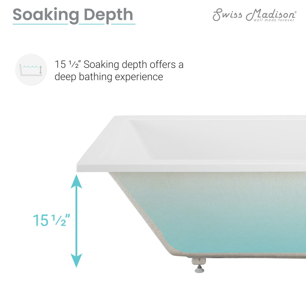 Voltaire 60&quot; x 36&quot; Reversible Drain Drop-In Bathtub