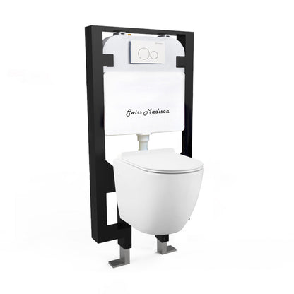 Swiss Madison Well Made Forever SM-WK449-01W - St. Tropez Wall Hung Toilet Bundle, Glossy White Glossy White Wall Hung Toilet