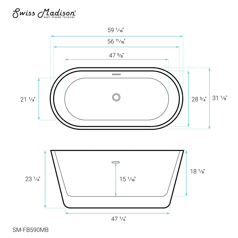 Claire 60&quot; Freestanding Bathtub in Matte Black