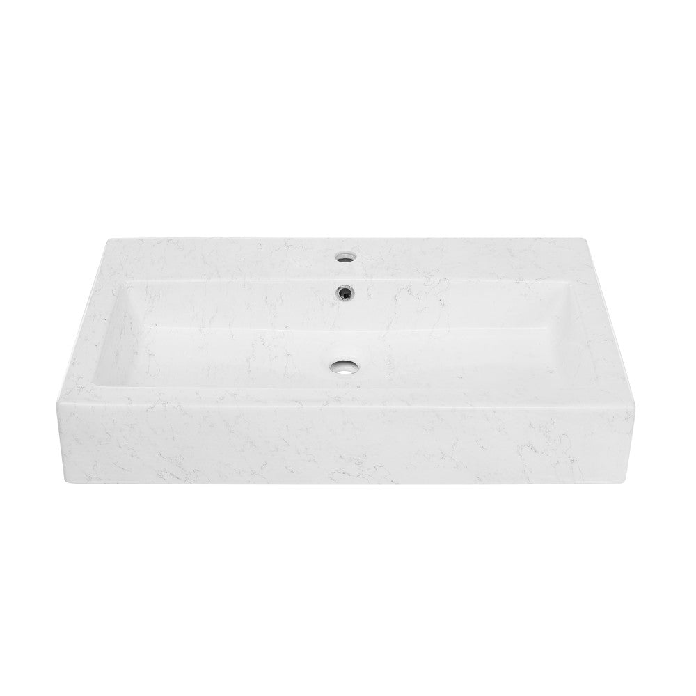 Voltaire Wide Rectangle Vessel Sink in Static Marble Vessel Sink Marble