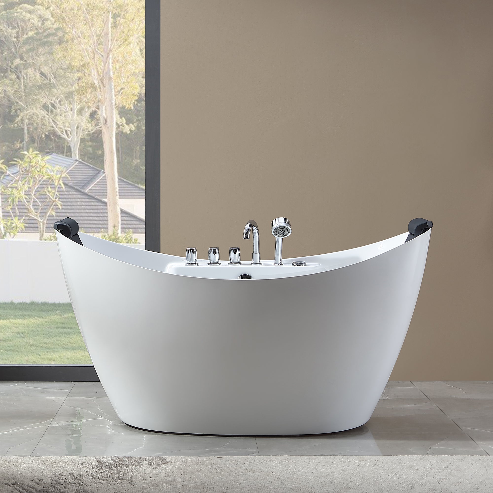 Empava-59AIS11-59&quot; Freestanding Boat-shaped Whirlpool Bathtub with Center Drain-5