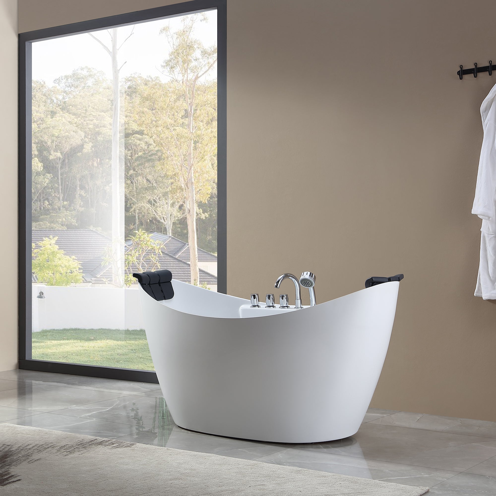 Empava-59AIS11-59&quot; Freestanding Boat-shaped Whirlpool Bathtub with Center Drain-6