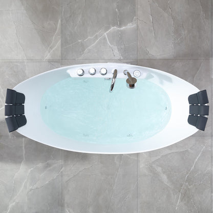 Empava-59AIS11-59&quot; Freestanding Boat-shaped Whirlpool Bathtub with Center Drain-4