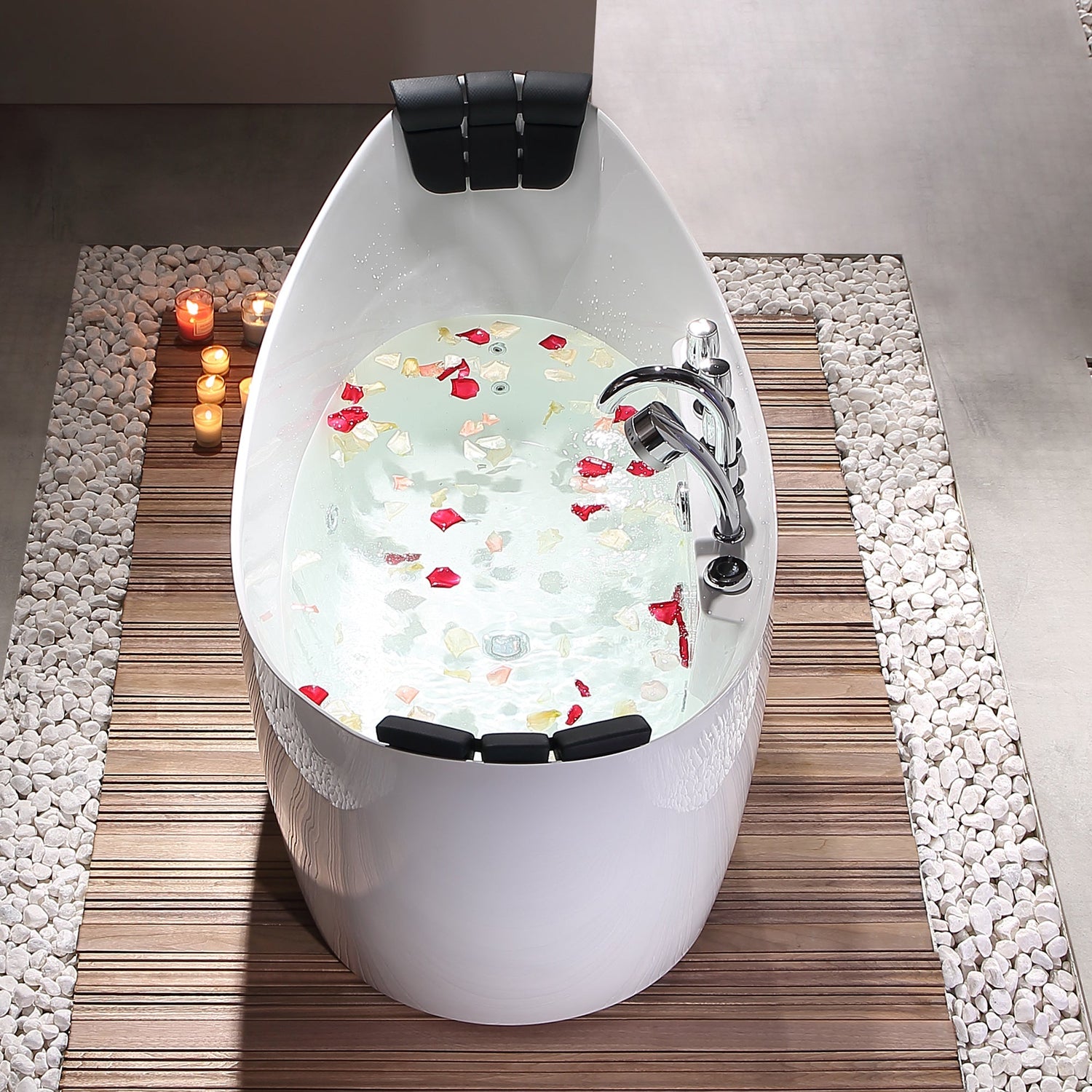 Empava-59AIS11-59&quot; Freestanding Boat-shaped Whirlpool Bathtub with Center Drain-9