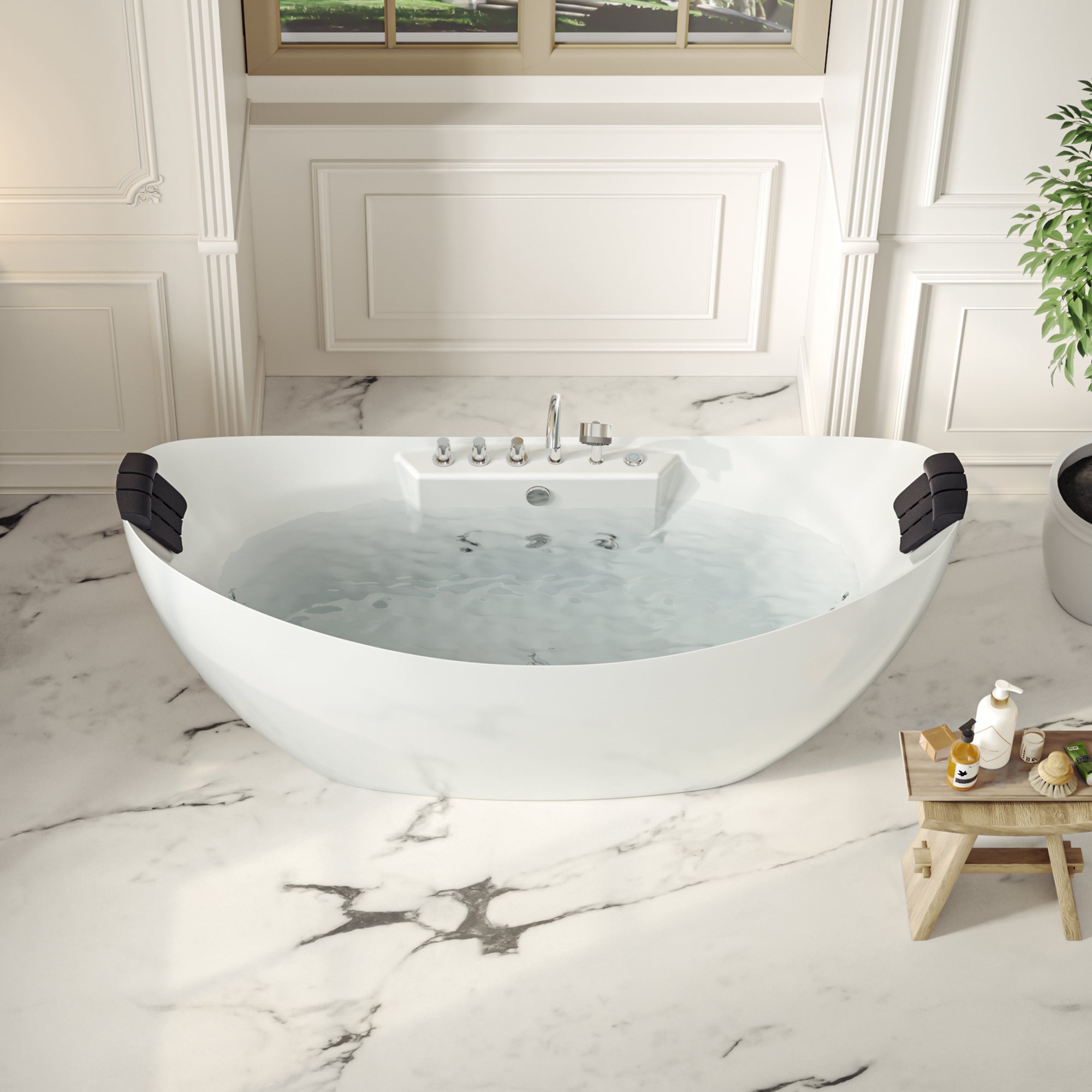 Empava-59AIS11-59&quot; Freestanding Boat-shaped Whirlpool Bathtub with Center Drain-3