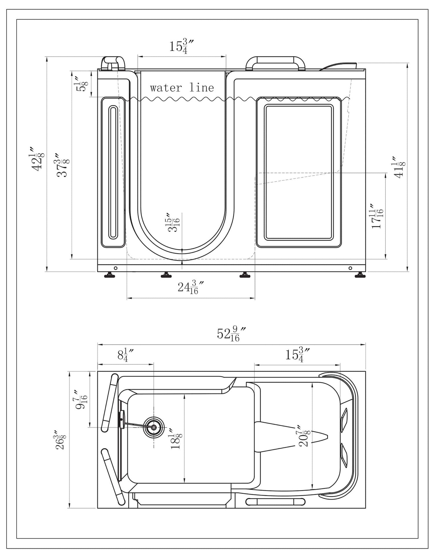 Empava-53WIT373 walk-in bathtub with shower  sample diagram