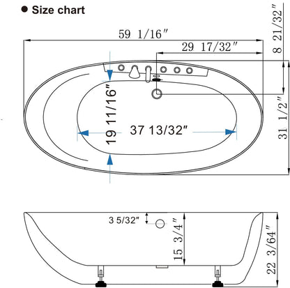 Empava-59AIS12 whirlpool acrylic freestanding oval single-ended bathtub product size