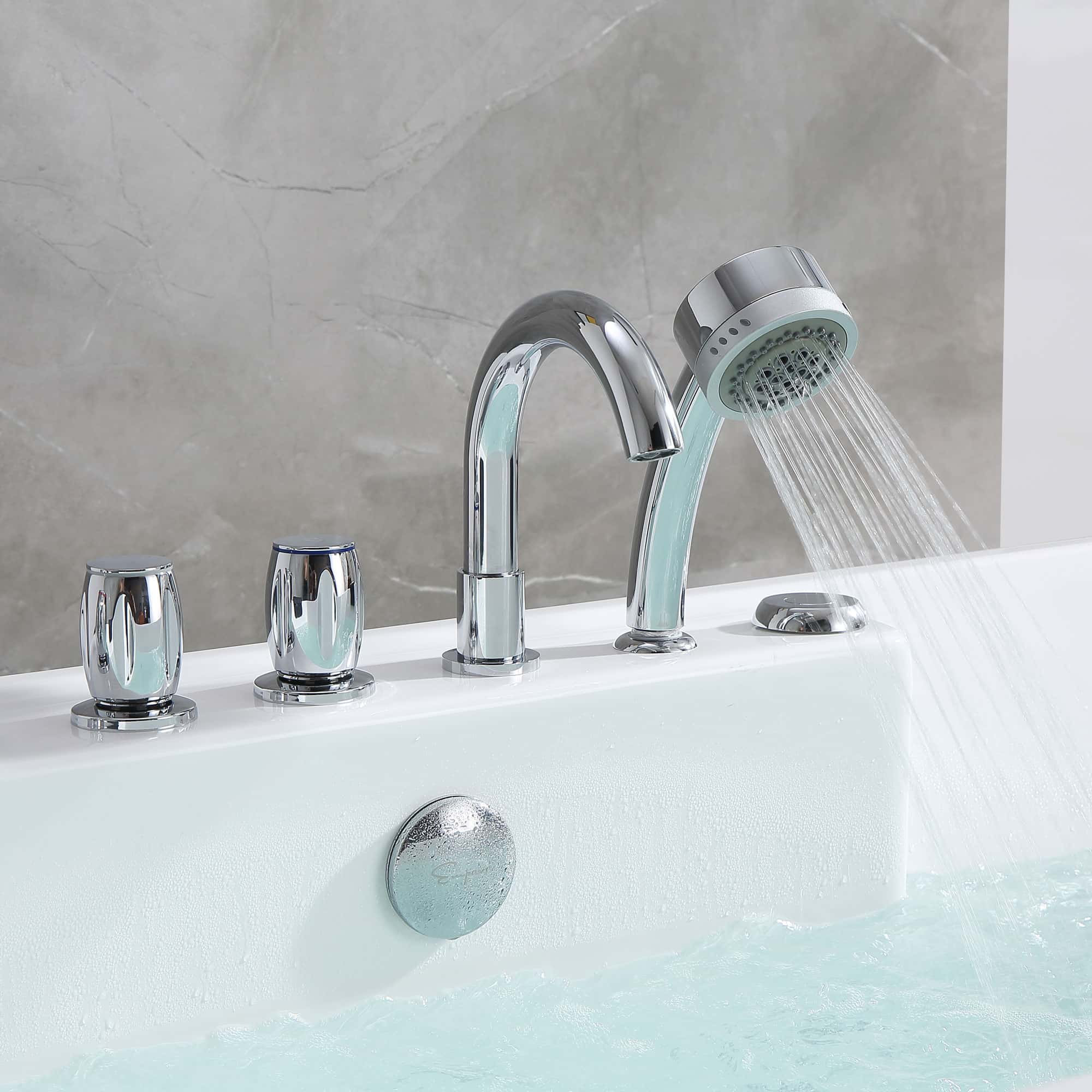 Empava-59AIS15-59&quot; Freestanding Rectangle Whirlpool Bathtub with Center Drain-water faucet