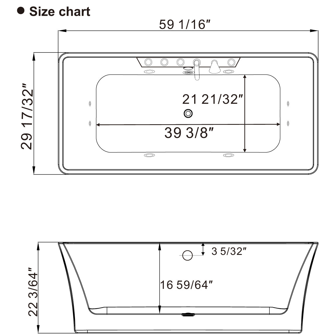 Empava-59AIS15-59&quot; Freestanding Rectangle Whirlpool Bathtub with Center Drain-size-chart