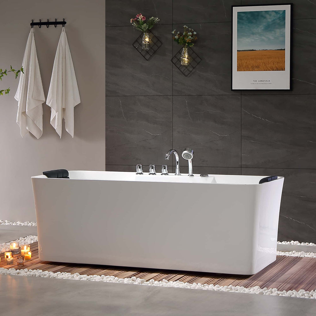 Empava-59AIS15-59" Freestanding Rectangle Whirlpool Bathtub with Center Drain-1