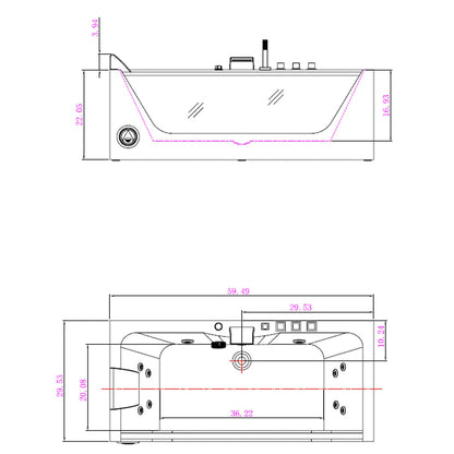 EMPV-59JT408LED-59&quot; Alcove LED Whirlpool Bathtub with Center Drain-size-chart