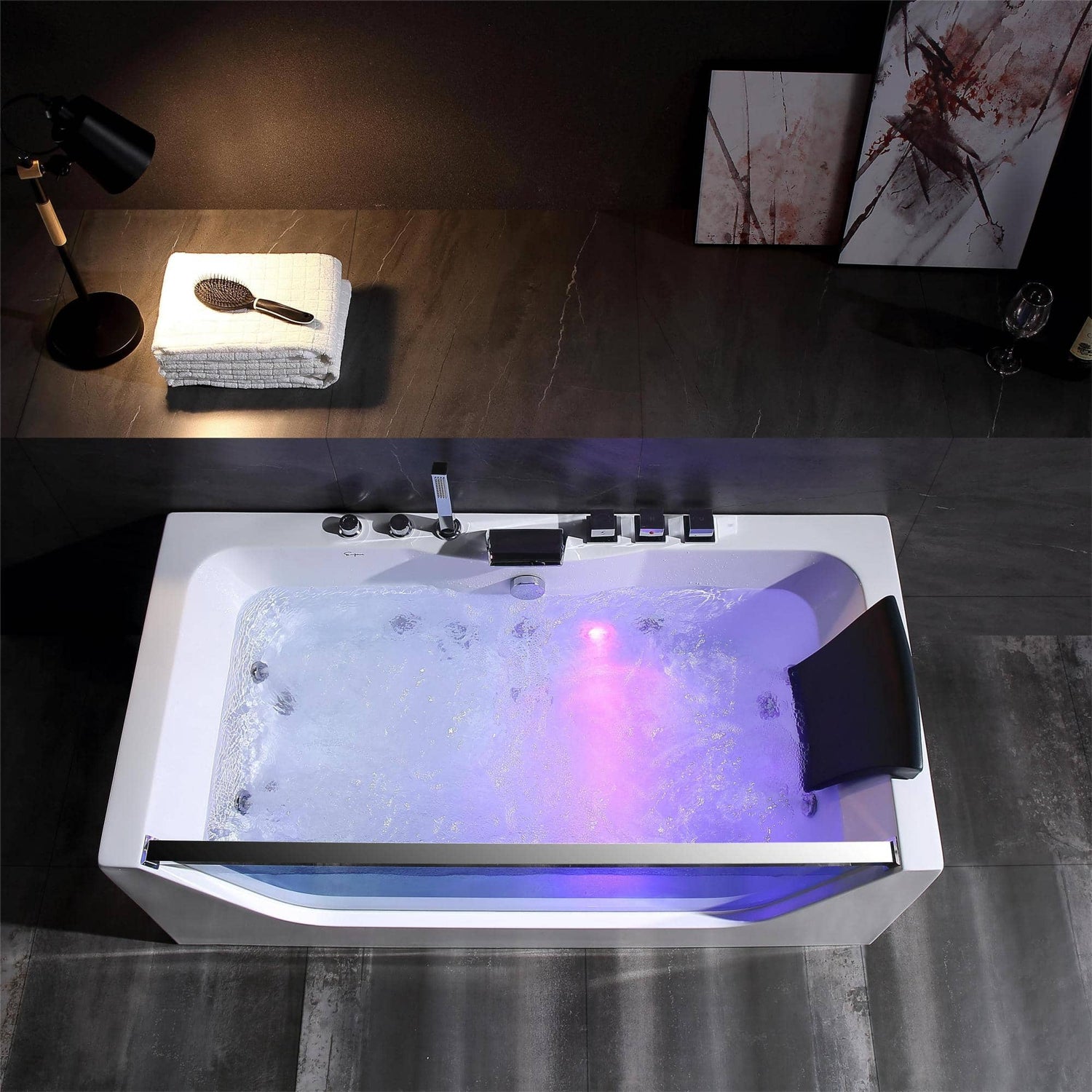 EMPV-59JT408LED-59&quot; Alcove LED Whirlpool Bathtub with Center Drain-5