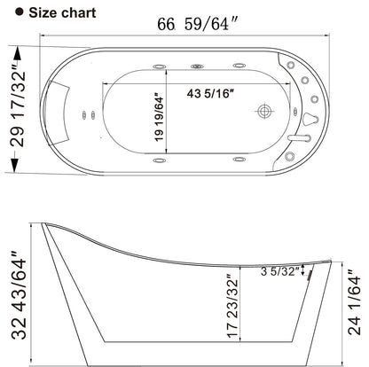 Empava-67AIS09 whirlpool acrylic freestanding oval high back single-ended bathtub product size