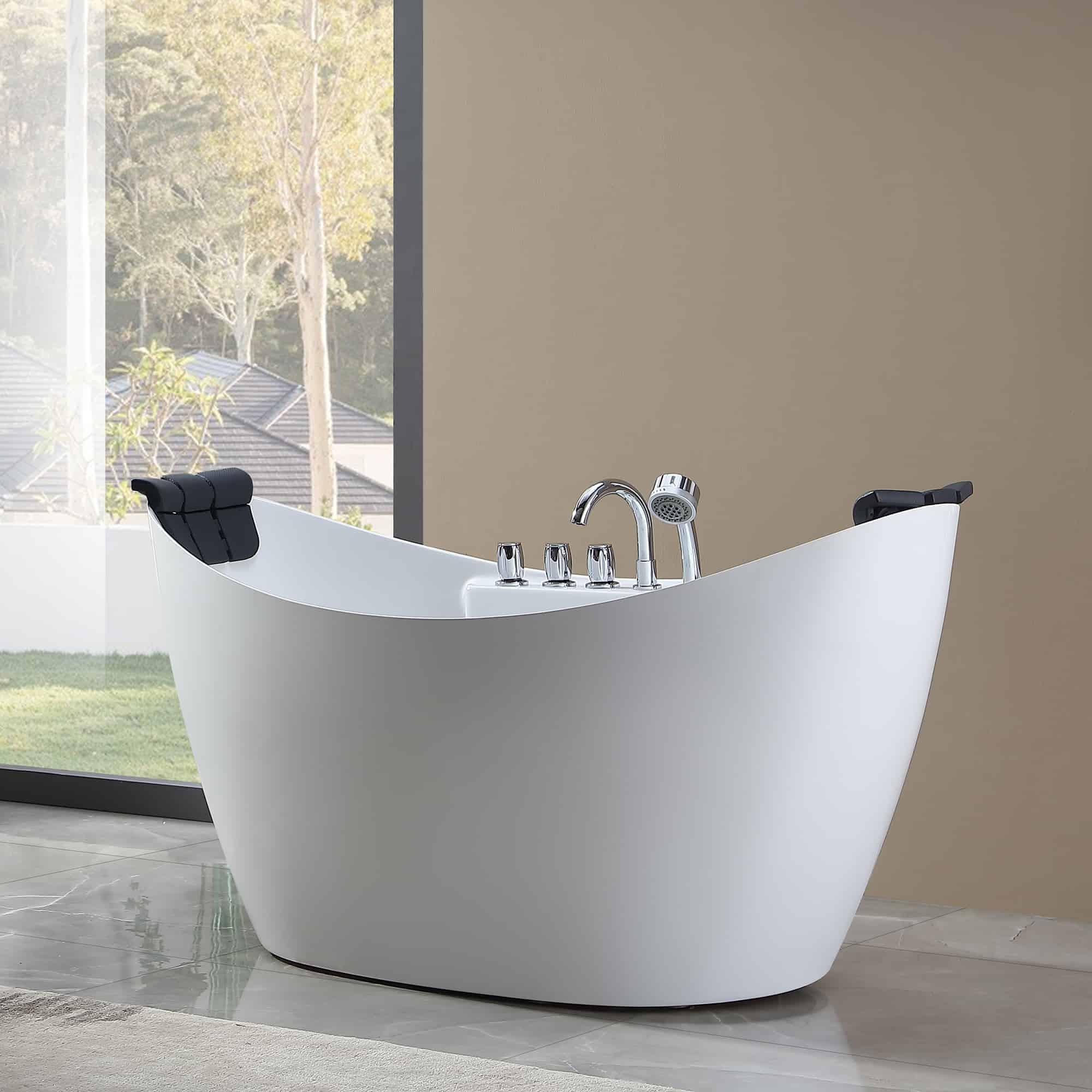 EMPV-67AIS10-67&quot; Freestanding Boat-shaped Whirlpool Bathtub with Center Drain-4