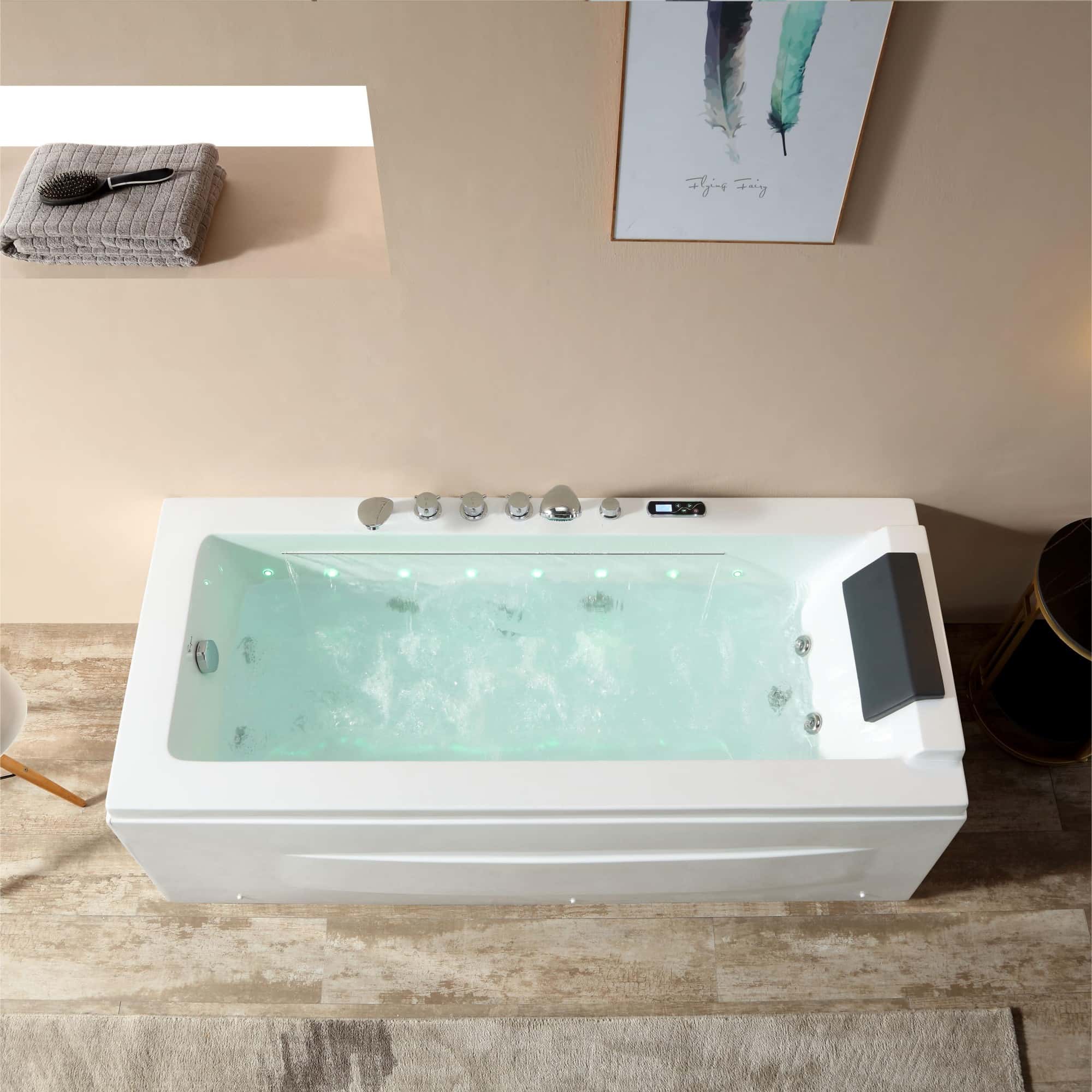 EMPV-67JT351LED-67&quot; Alcove Combination Massage Inline Heater LED Tub with Left Drain-1