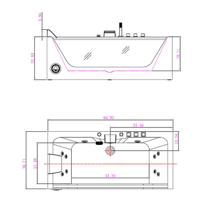 Empava-67JT408LED whirlpool acrylic Chromatherapy rectangular bathtub product size