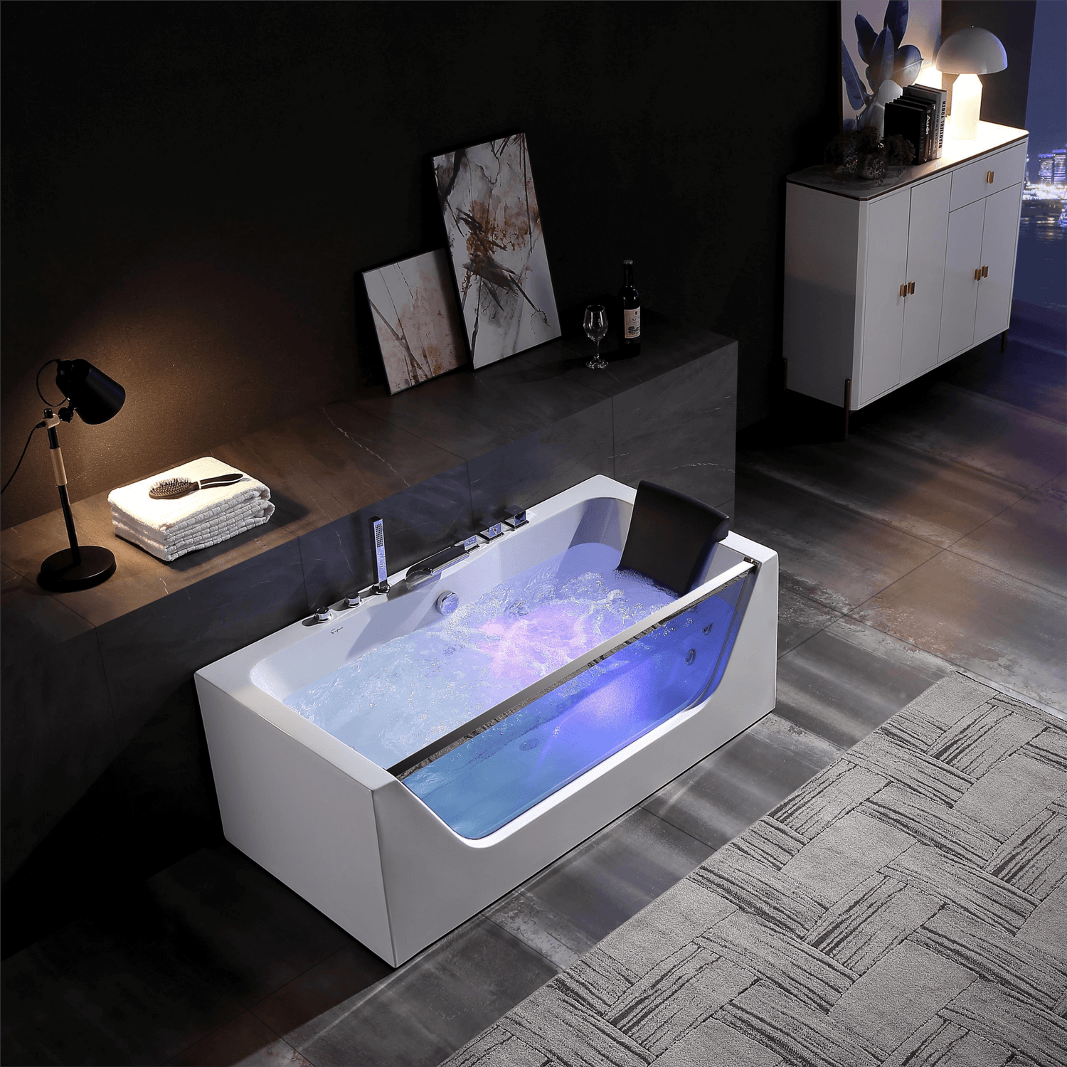 EMPV-67JT408LED-67&quot; Alcove LED Whirlpool Bathtub with Center Drain-4