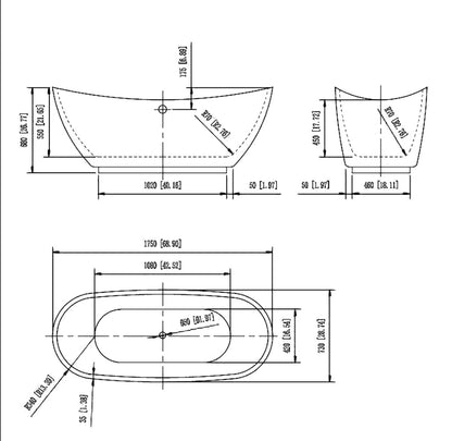 Empava-69FT1603 luxury freestanding acrylic soaking oval modern white SPA double-ended bathtub product size