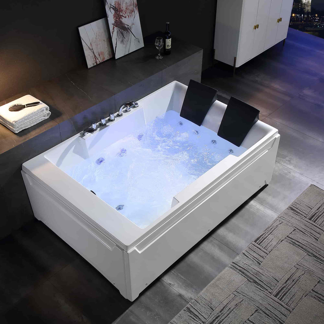 EMPV-72JT367LED-72&quot; Alcove Whirlpool LED Bathtub for 2 Persons with Left Drain-1