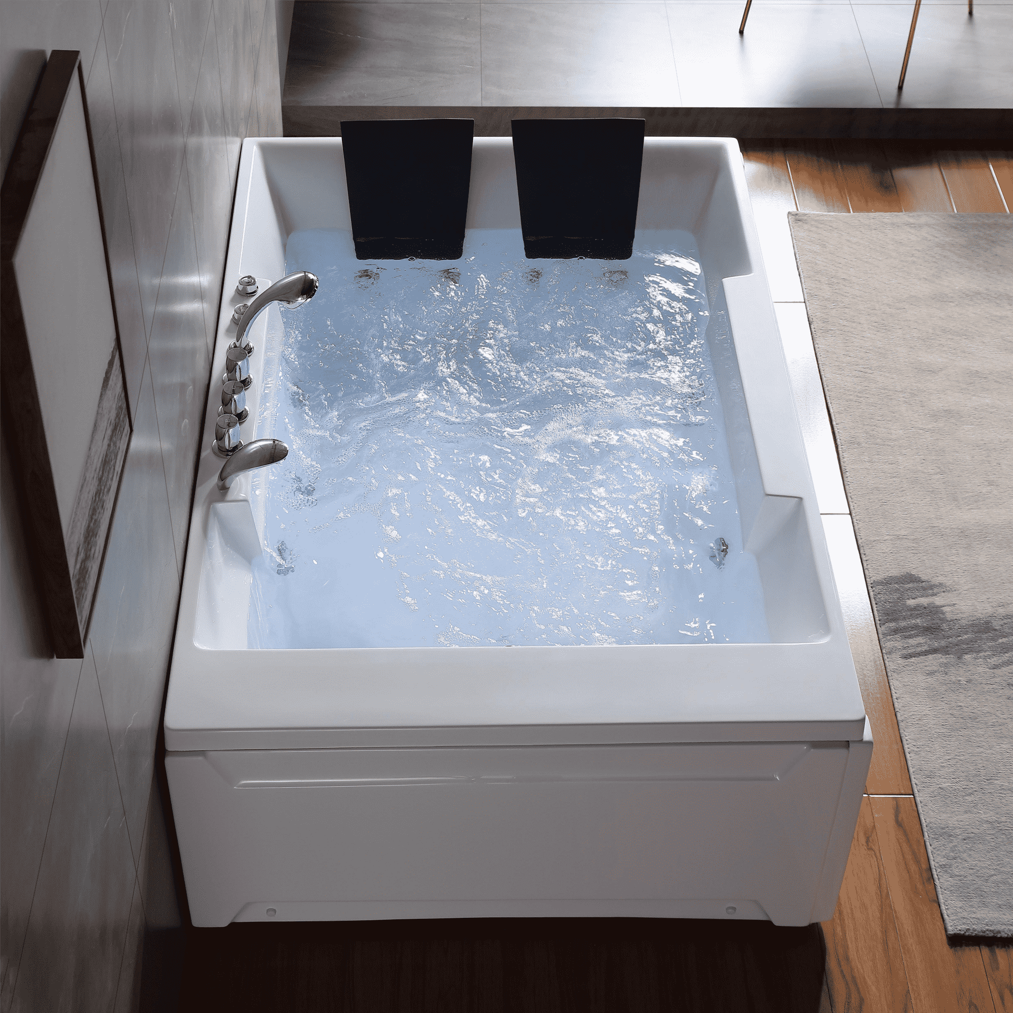 EMPV-72JT367LED-72&quot; Alcove Whirlpool LED Bathtub for 2 Persons with Left Drain-5